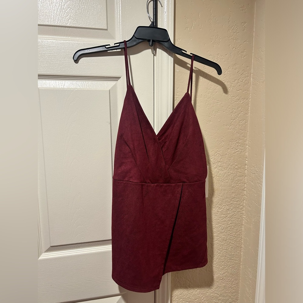 Burgundy Sleeveless Wrap Romper